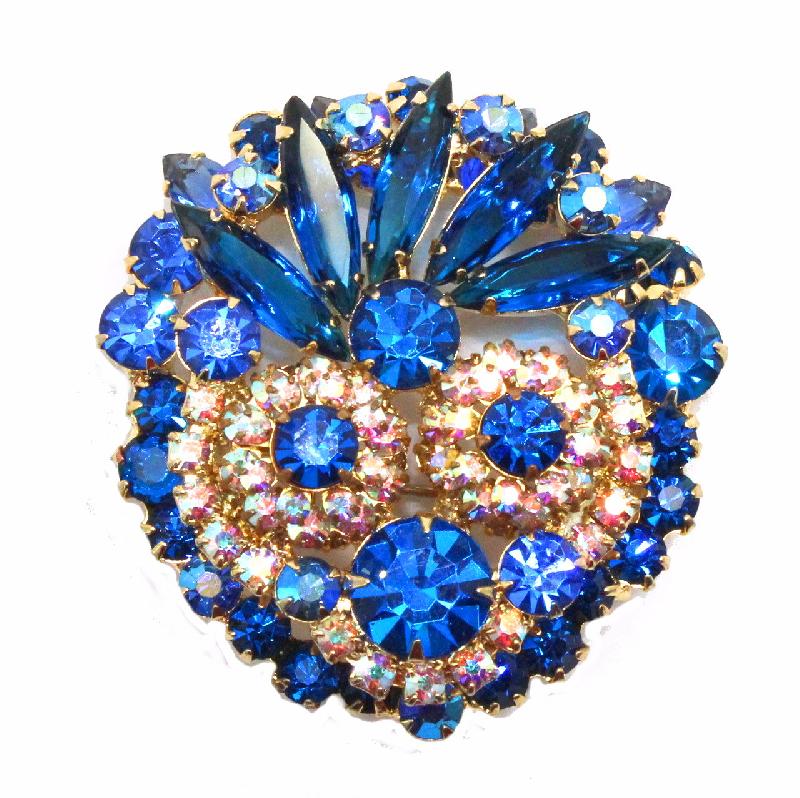 Front view of Blue Navettes Brooch