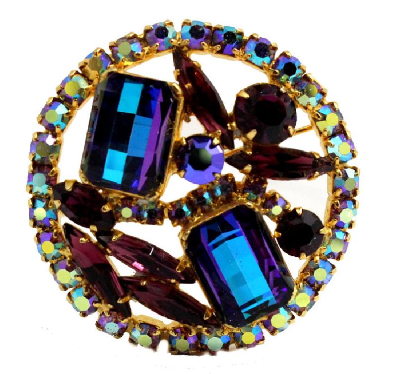 Front view of Purple (cardinal) Emerald Cut Multi-Color/Shaded Brooch