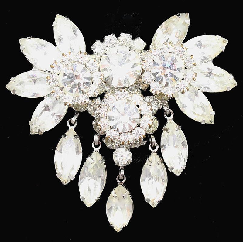 Front view of Clear Navettes Brooch