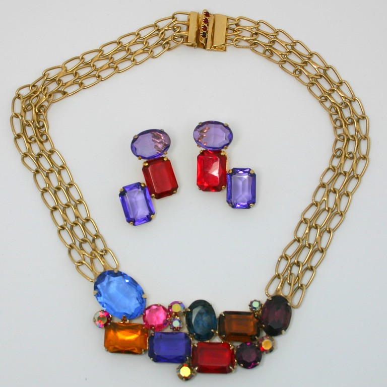 Front view of Multiple Colors Emerald Cut Necklace