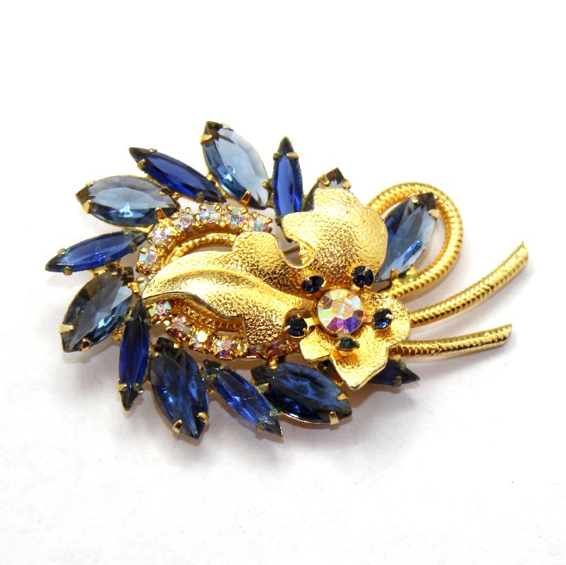Front view of Blue Navettes Brooch