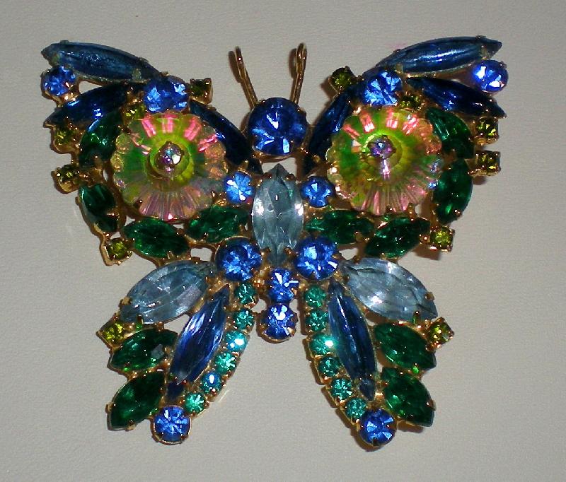 Front view of Blue Navettes Rivoli/Margarita Brooch