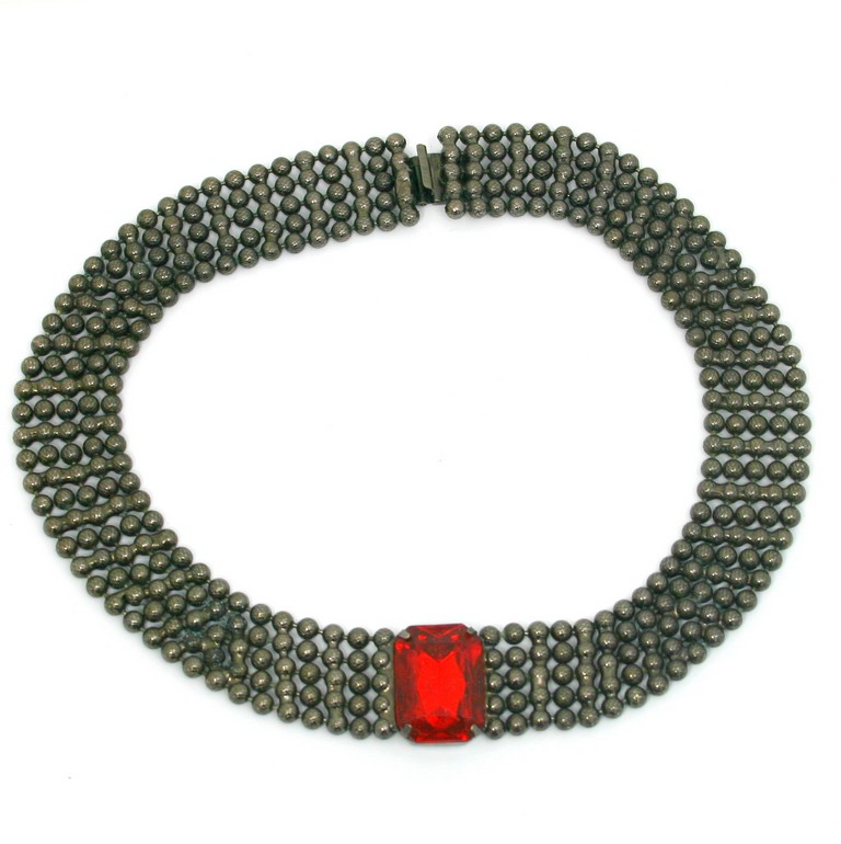 Front view of Red Emerald Cut Necklace