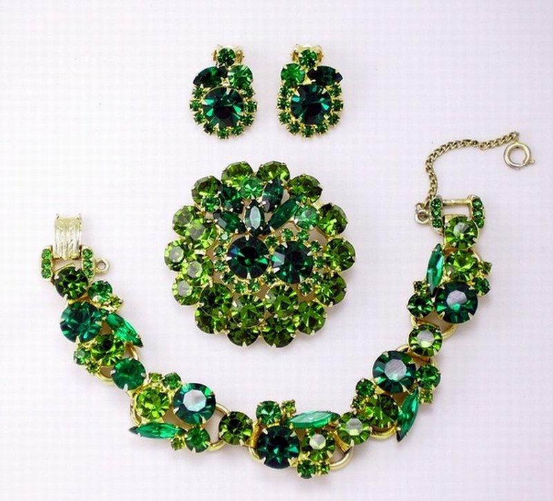 Front view of Green Navettes Brooch