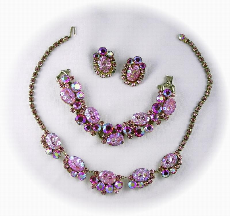 Front view of Pink Cabochons Molded/Cut Necklace