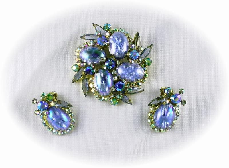 Front view of Blue Cabochons Spotted Earrings Clip