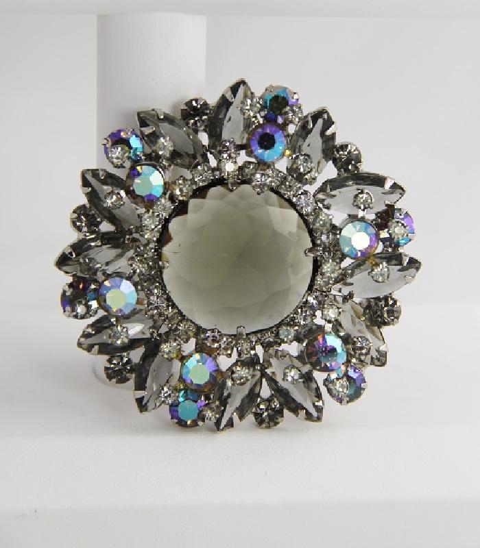 Front view of Gray (black Diamond) Navettes Brooch