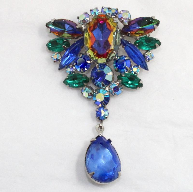 Front view of Blue Pear Multi-Color/Shaded Brooch