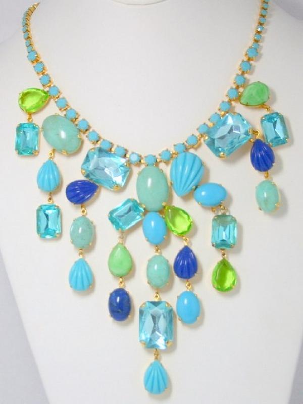 Front view of Blue Cabochons Necklace