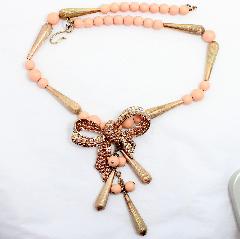 Pink Chatons Only Wood Necklace
