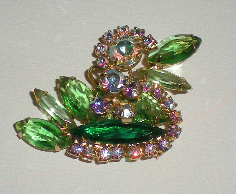 Front view of Green Navettes Brooch