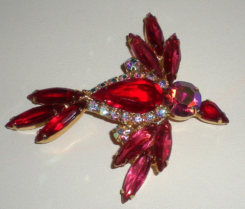 Front view of Red Navettes Brooch