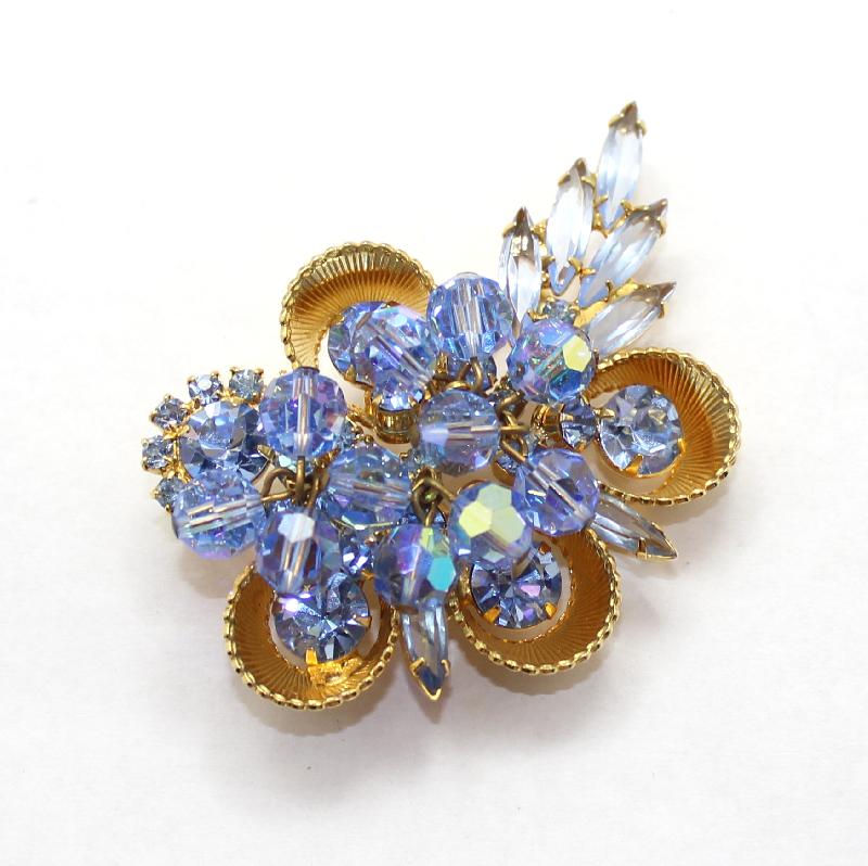 Front view of Blue Navettes Brooch