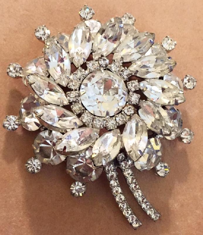 Front view of Clear Navettes Brooch