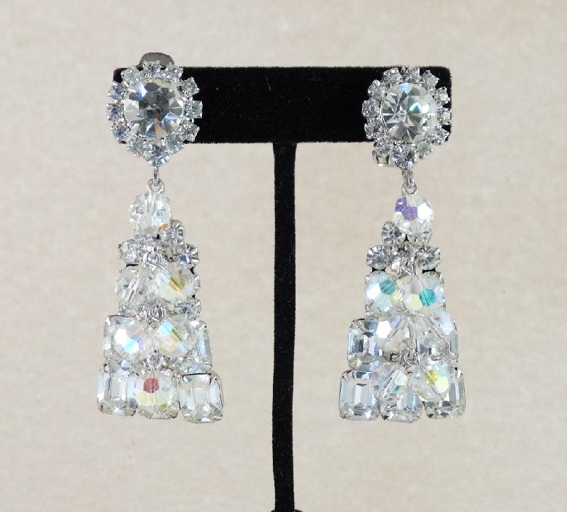 Front view of Clear Emerald Cut Earrings Clip
