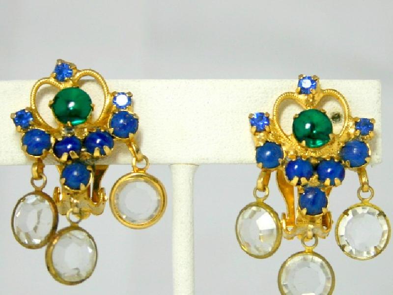Front view of Multiple Colors Cabochons Earrings Clip