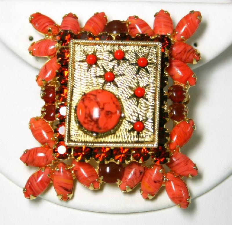 Front view of Orange Navettes Multi-Color/Shaded Pin Pendant