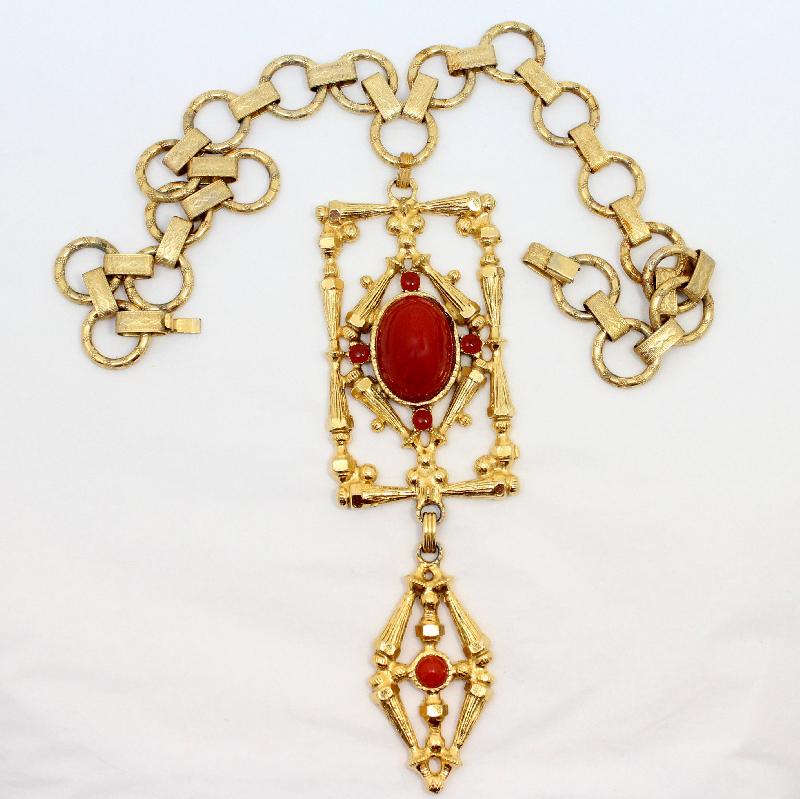 Front view of Red Cabochons Plastic Pendant