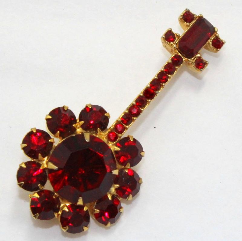 Front view of Red Chatons Only Brooch