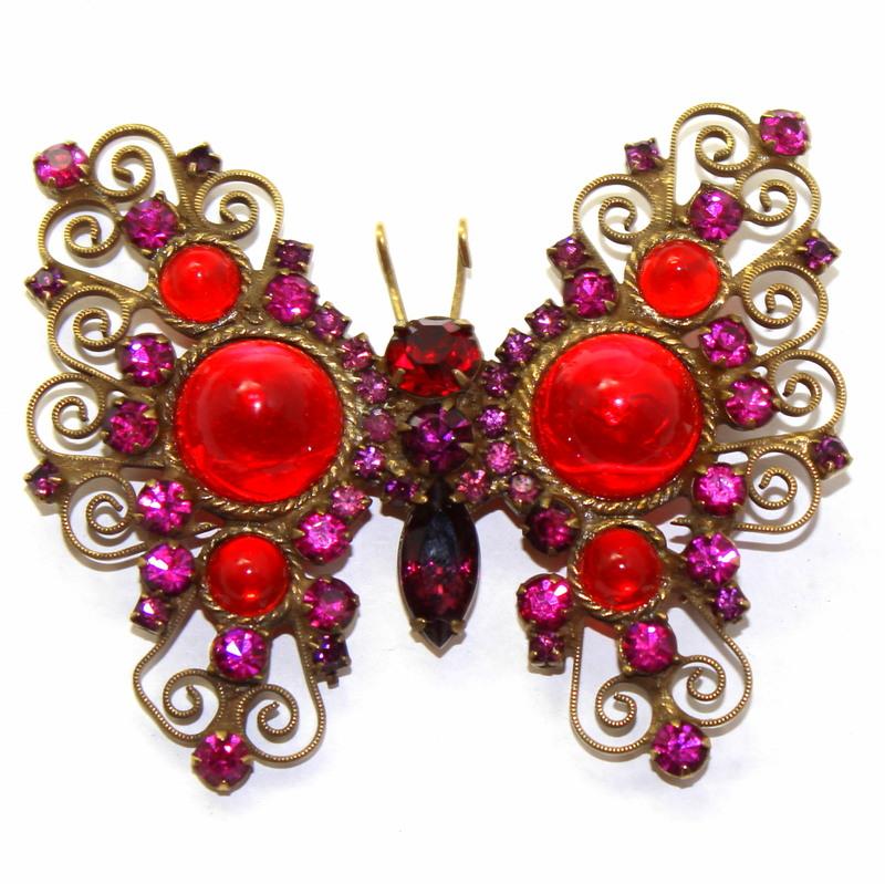 Front view of Red Cabochons Brooch