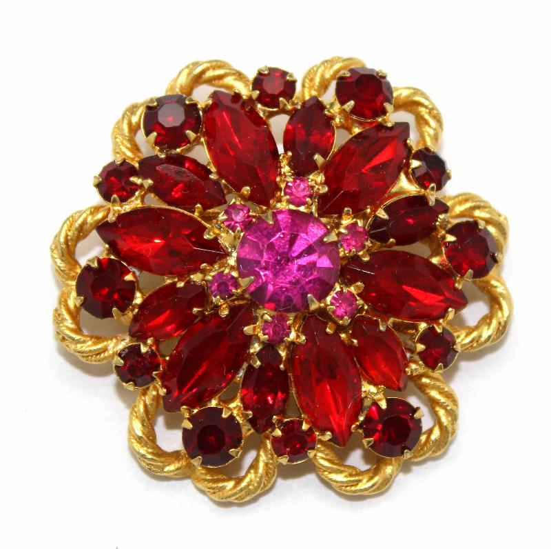Front view of Red Navettes Brooch