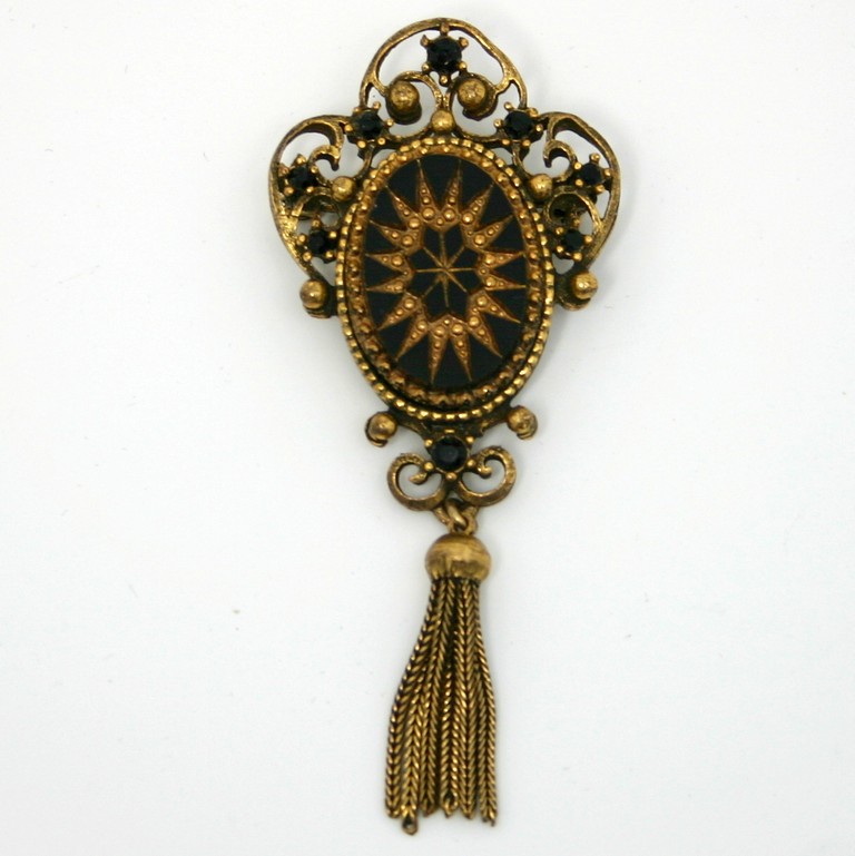 Front view of Black (jet) Oval Molded/Cut Brooch