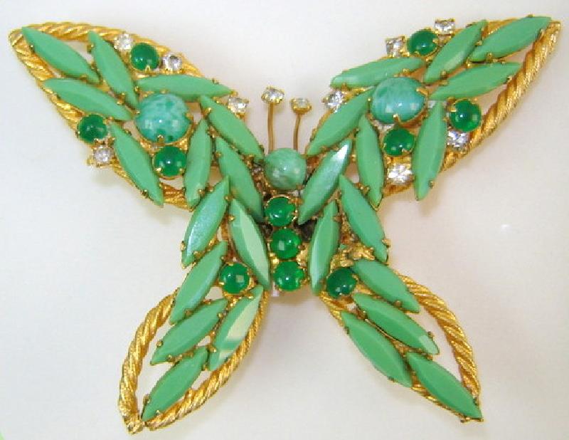 Front view of Green Navettes Brooch