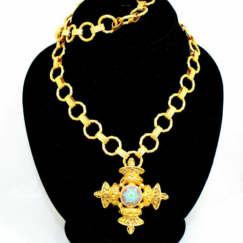 Front view of Blue Cabochons Molded/Cut Necklace