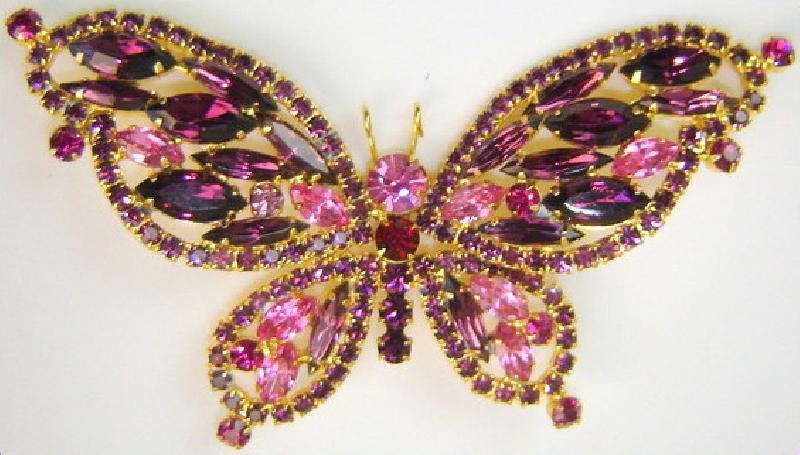 Front view of Purple (cardinal) Navettes Brooch