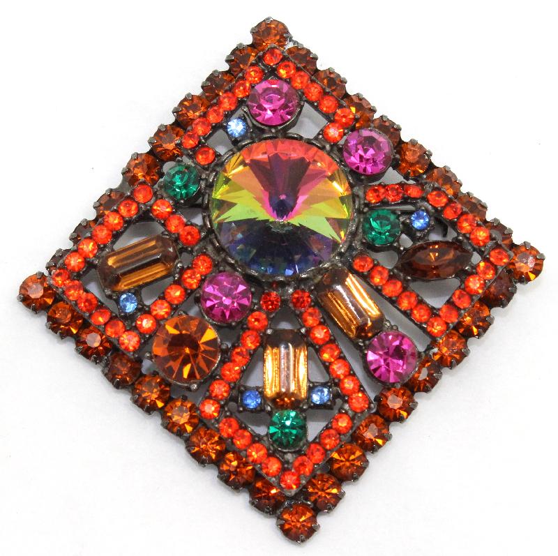 Front view of Orange Baguettes Rivoli/Margarita Brooch