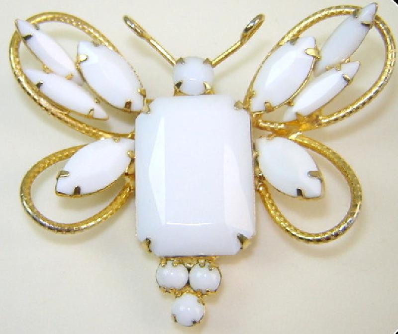 Front view of White (chalk Or Milk) Emerald Cut Brooch