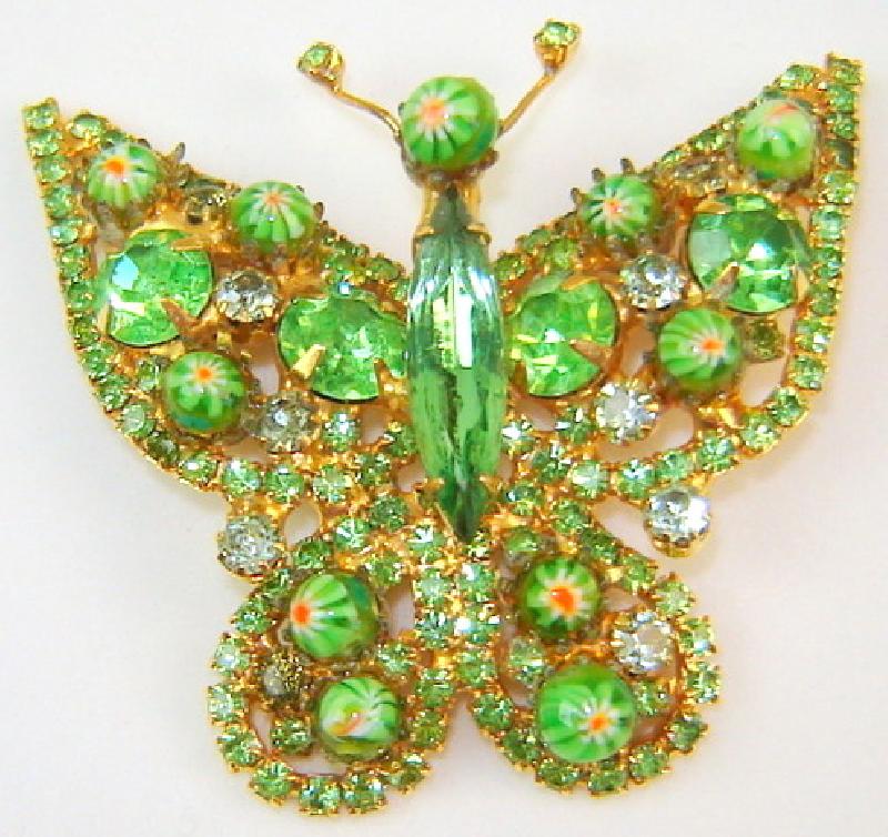Front view of Green Navettes Brooch