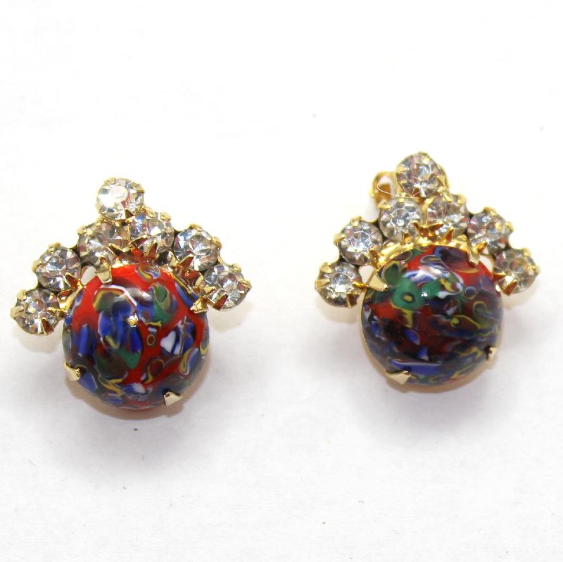 Front view of Red Cabochons Spotted Earrings Clip