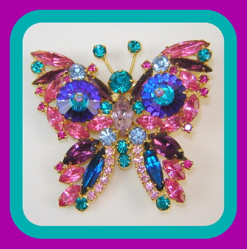 Front view of Pink Navettes Rivoli/Margarita Brooch