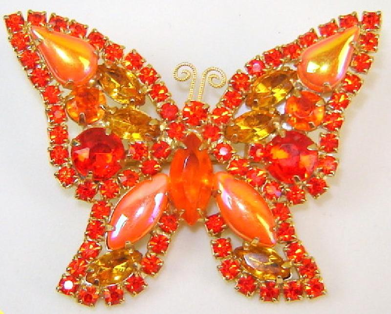 Front view of Orange Navettes Brooch