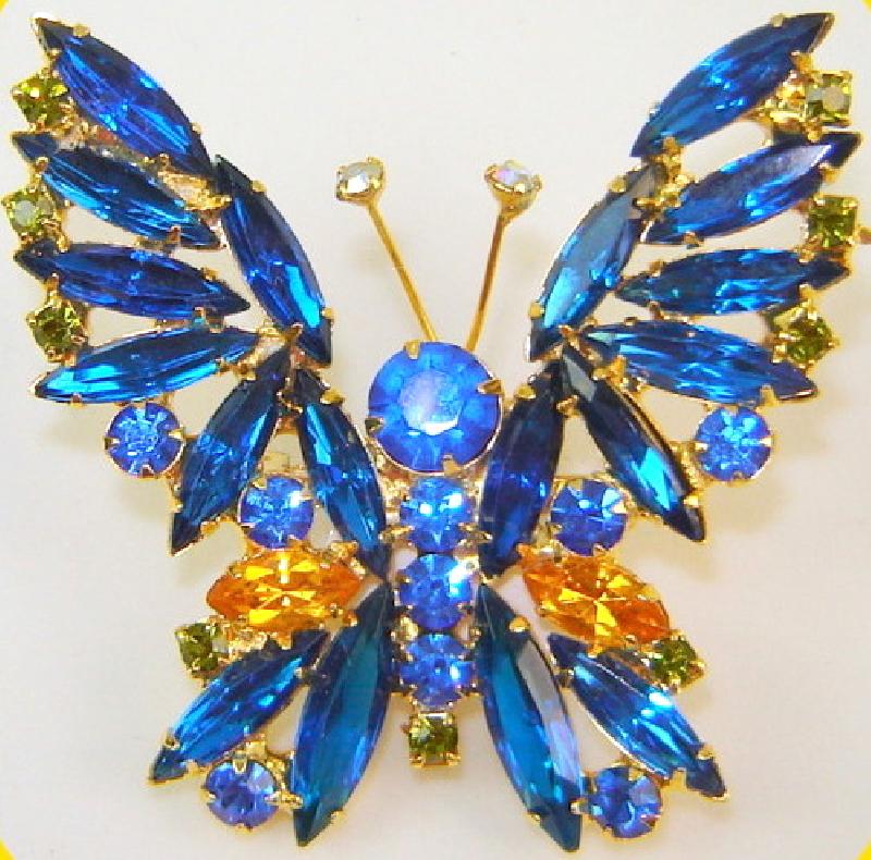 Front view of Blue Navettes Brooch