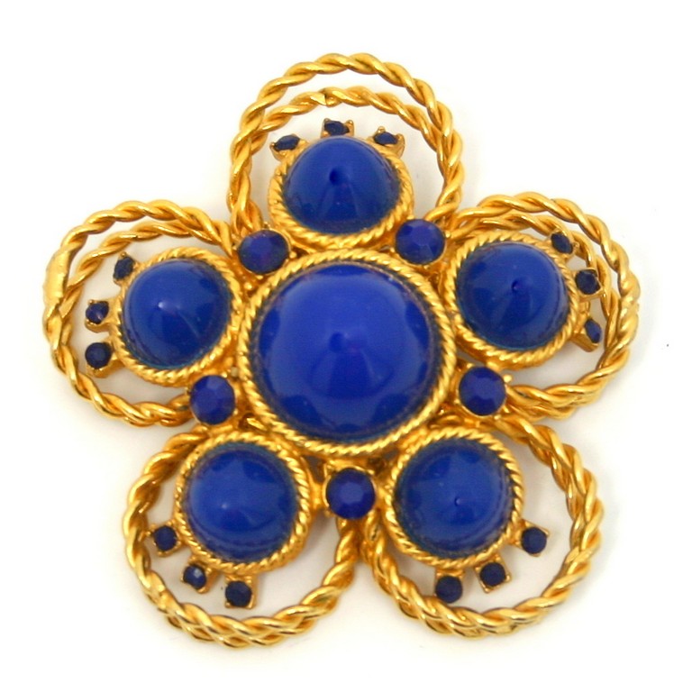 Front view of Blue Cabochons Brooch