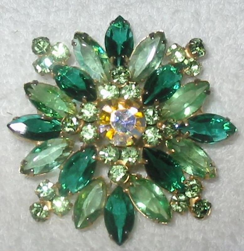 Front view of Green Navettes Brooch