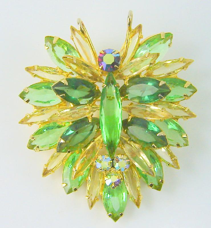 Front view of Green Navettes Brooch