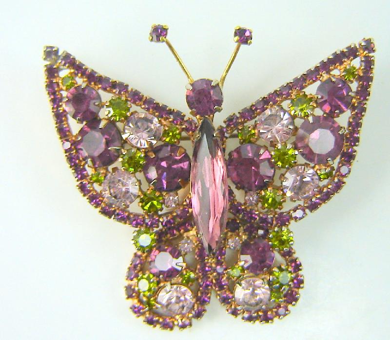 Front view of Purple (cardinal) Navettes Brooch
