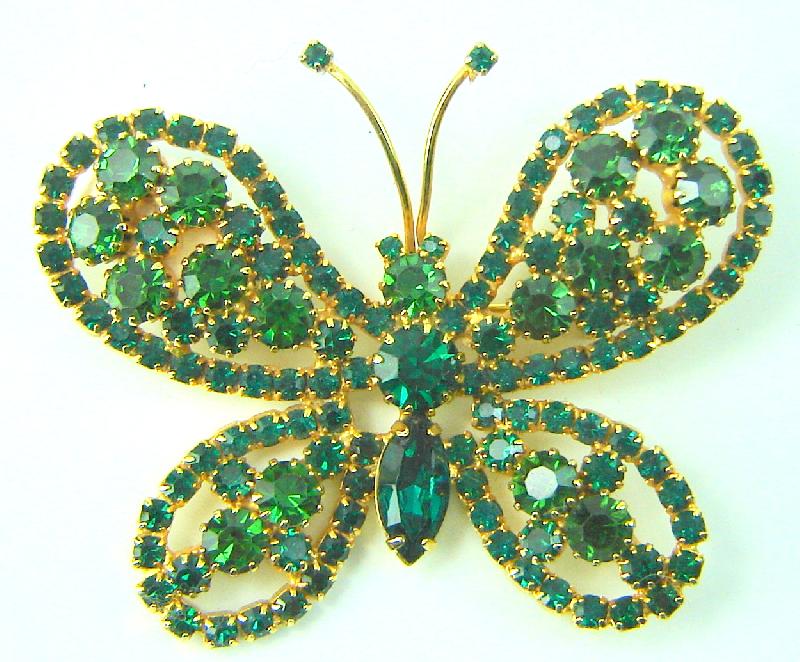 Front view of Green Navettes Brooch