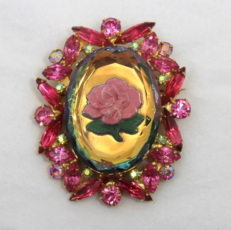 Front view of Pink Oval Molded/Cut Pin Pendant
