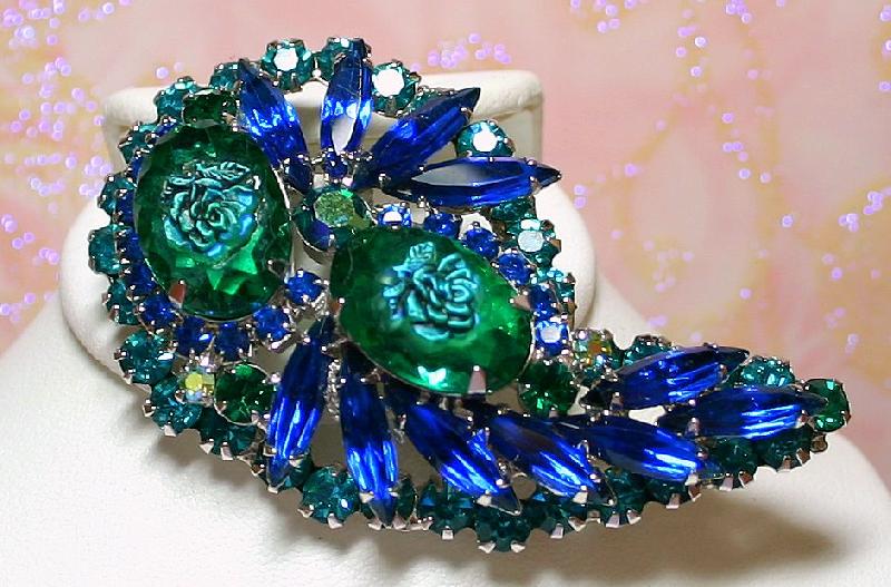 Front view of Blue Cabochons Molded/Cut Brooch