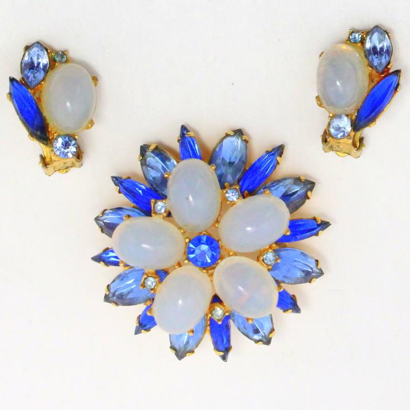Front view of Blue Cabochons Brooch