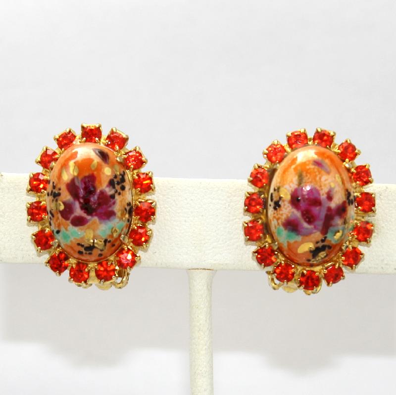 Front view of Orange Cabochons Multi-Color/Shaded Earrings Clip