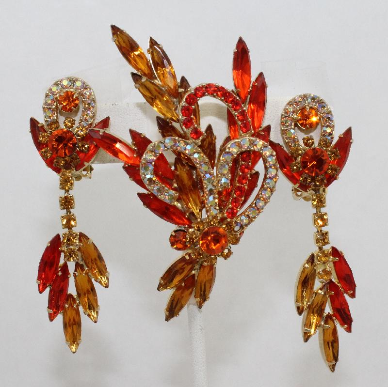 Front view of Orange Navettes Brooch