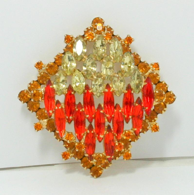 Front view of Orange Navettes Brooch
