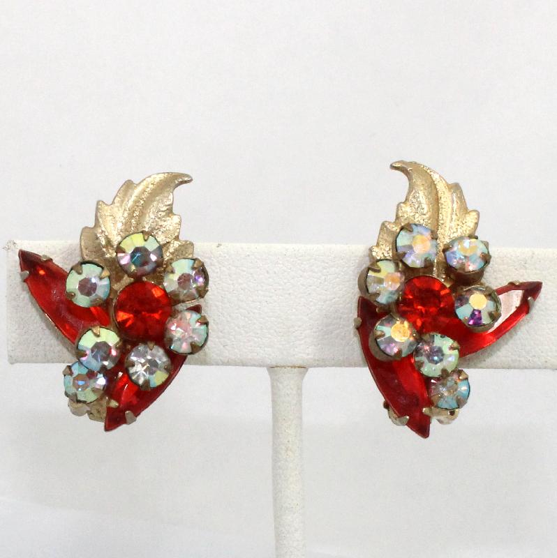 Front view of Orange Navettes Earrings Clip