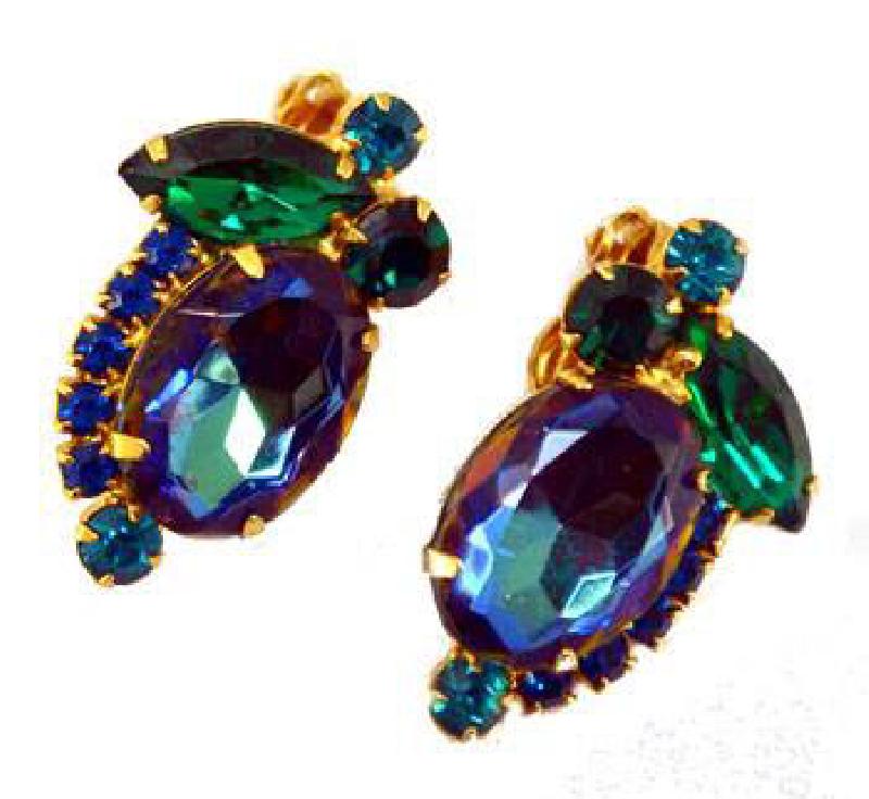 Front view of Blue Navettes Multi-Color/Shaded Earrings Clip