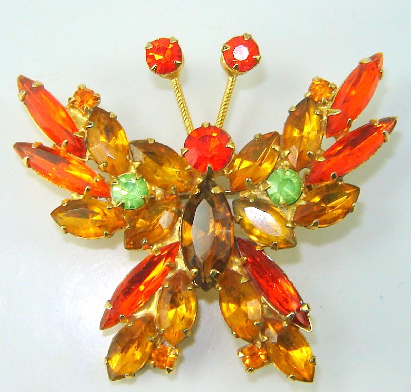 Front view of Orange Navettes Brooch